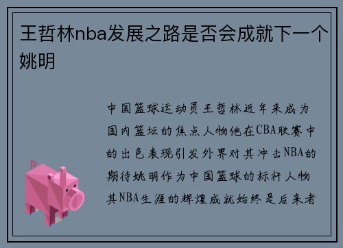 王哲林nba发展之路是否会成就下一个姚明